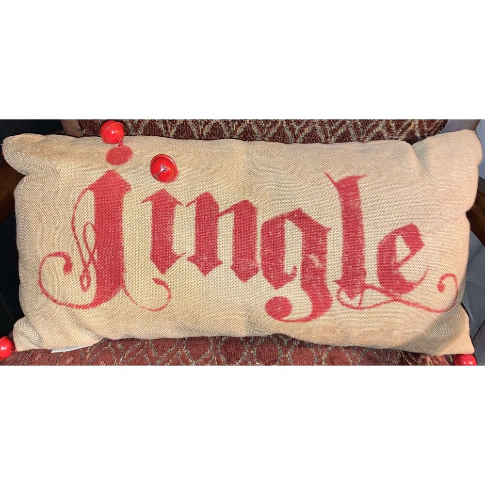 Large Pottery Barn "Jingle" Burlap Farmhouse Christmas Toss Pillow